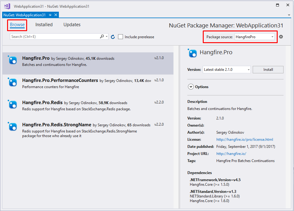 Package Manager Window